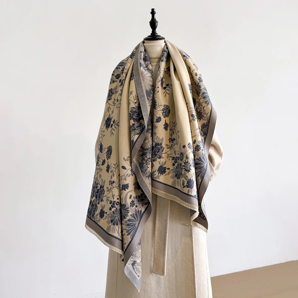 Women's Winter Warm Cashmere Shawl Flower Printed Scarf