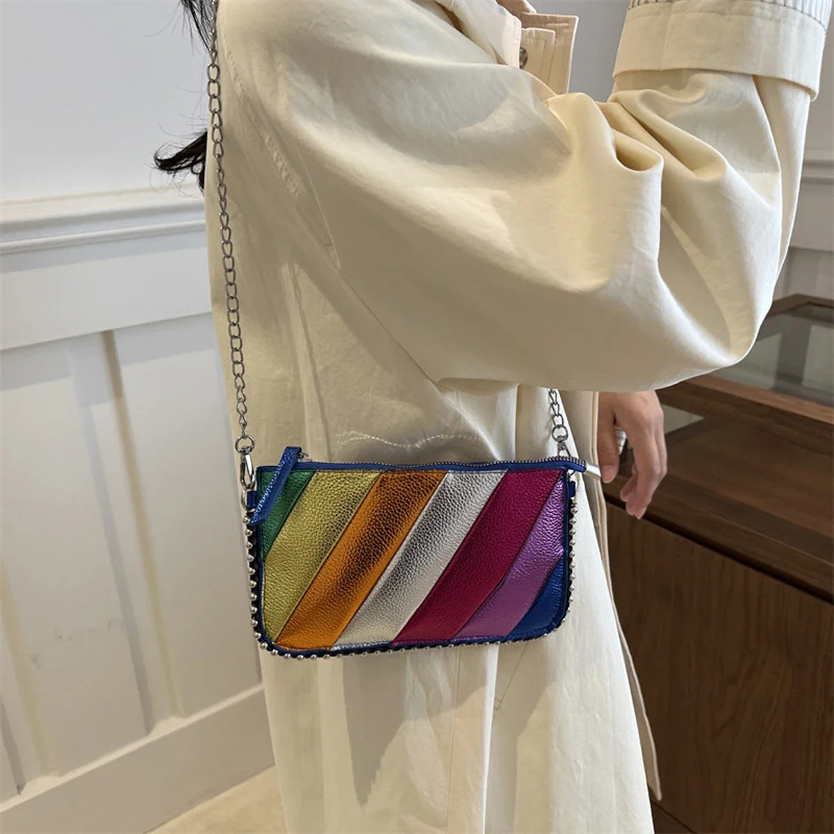 Rivet Shoulder Bag Contrast Rainbow Splice Crossbody Bag Designer Handbag Fashion