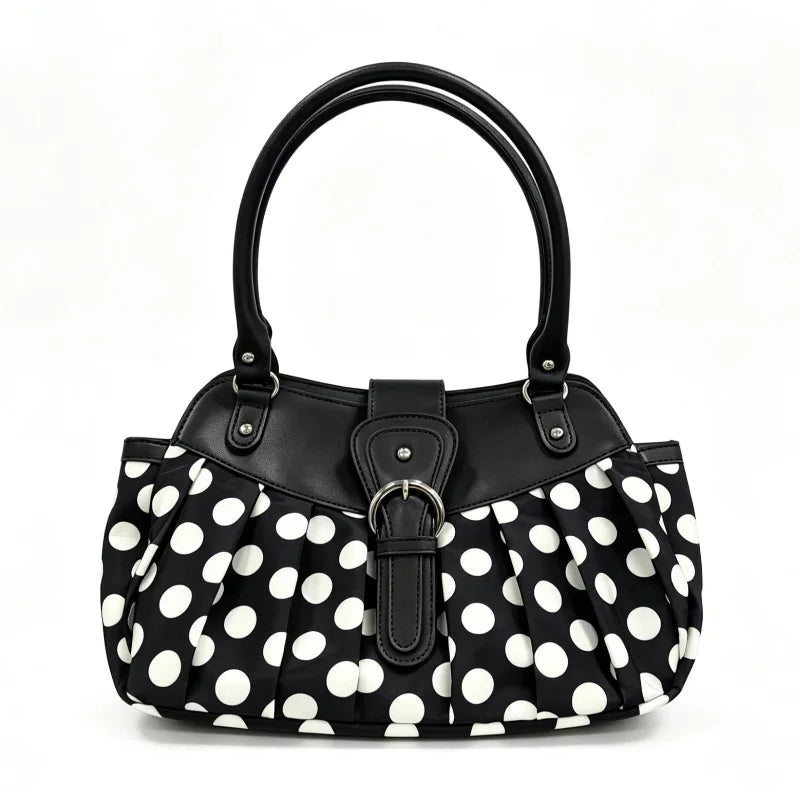 Stylish Pleated Retro Polka Dot Underarm Bag with Buckle Design