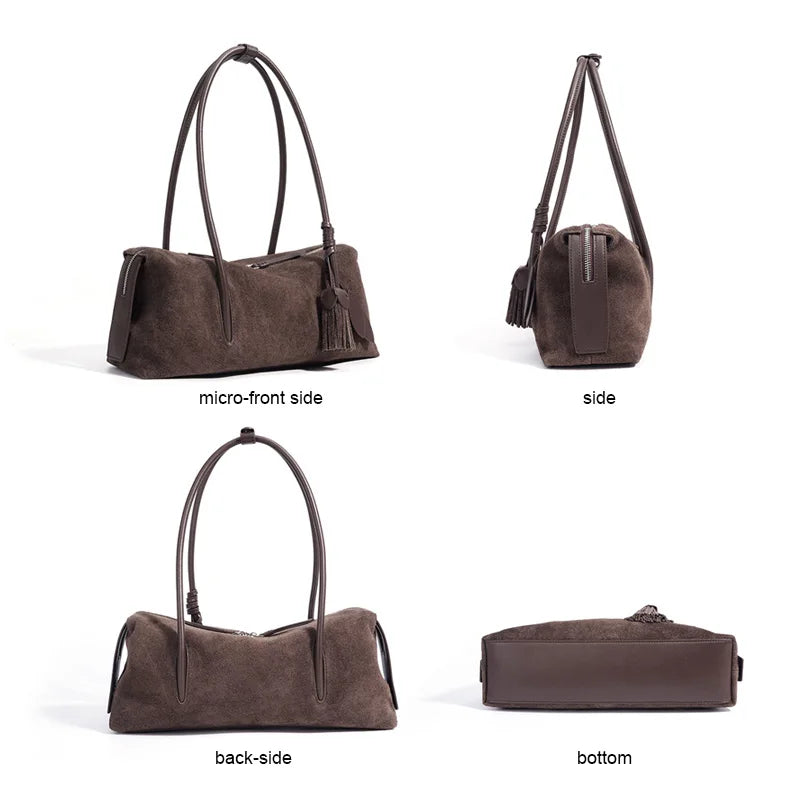 Suede Leather Bag Minimalist Unique Single Shoulder Slouchy Bag