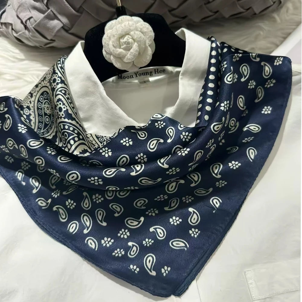 100% Silk Small Square Scarf Neckerchief for Women