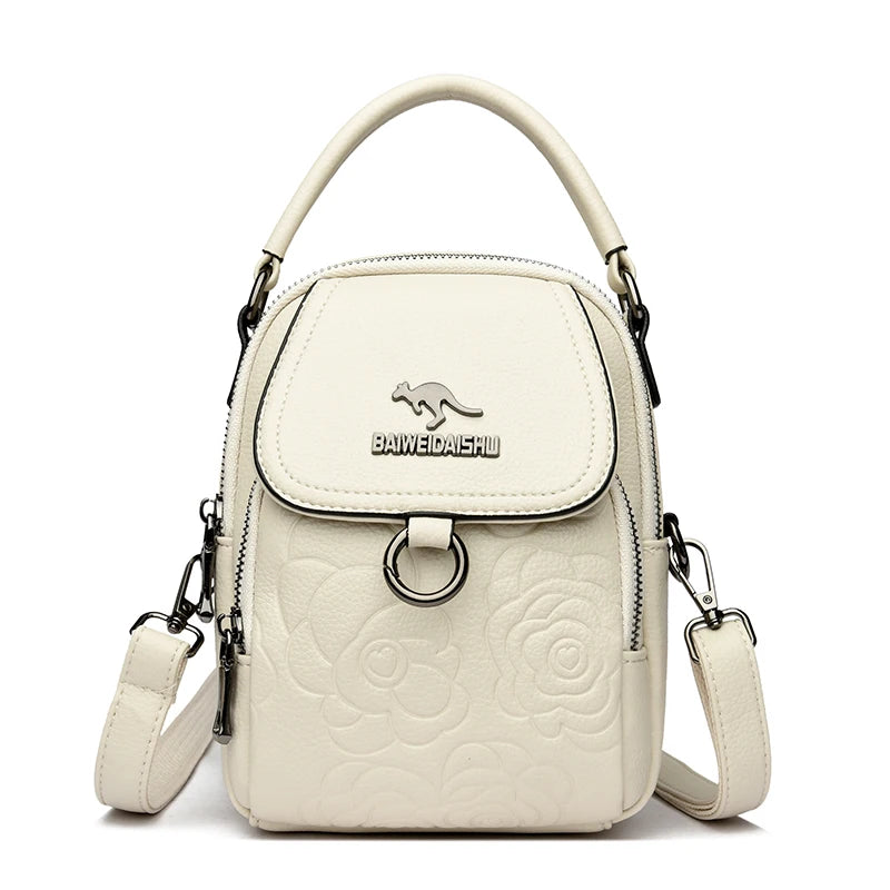Vintage Floral Embossed Leather Mini Shoulder Bag Crossbody Handbag