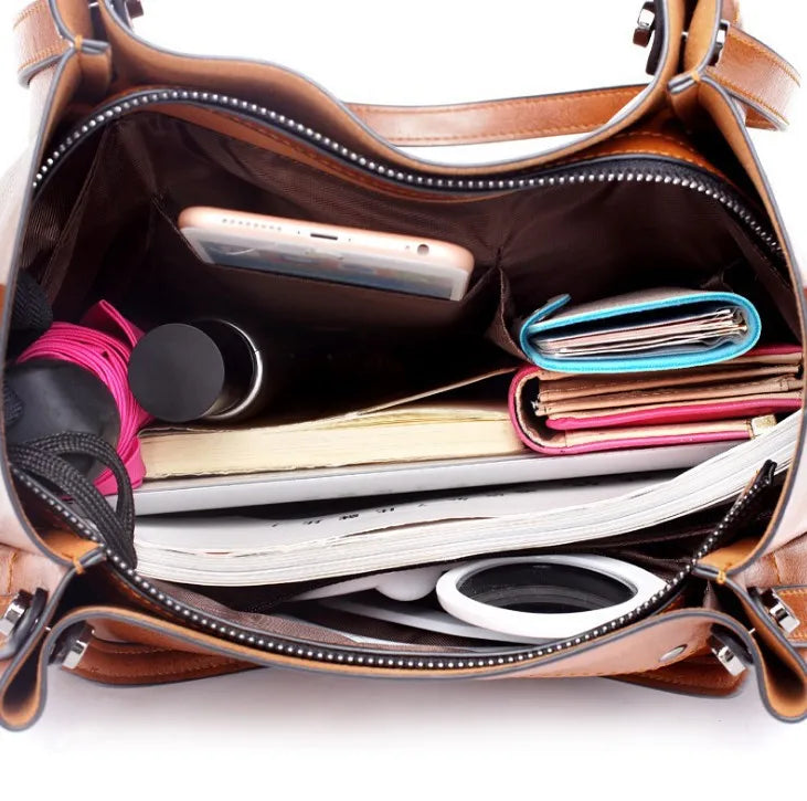 Fashionable Large Women's Shoulder Bag Handbag Oil Leather Crossbody Bag