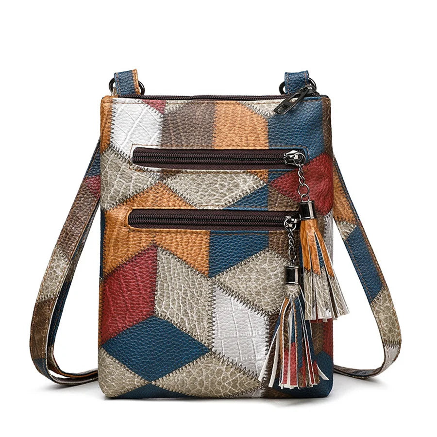 Vintage Double Tassels Women's Crossbody Bags Soft PU Leather Small Handbag