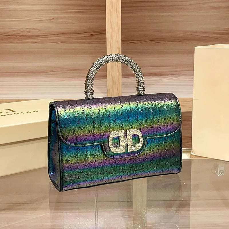 Ostrich pattern underarm handbag light luxury diamond-encrusted elegant crossbody bag