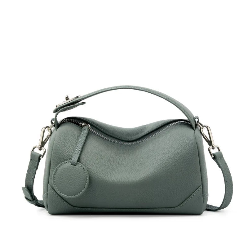 Genuine Leather Crossbody Boston Bag Vegetable Tanned Cowhide Women Shoulder Bag