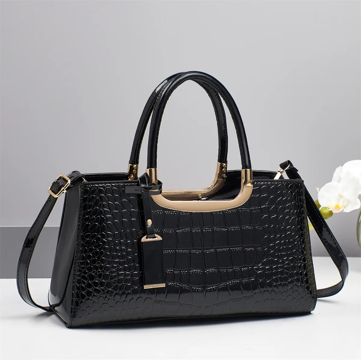Patent Leather Casual Tote Bag Large Capacity Boston Handbag