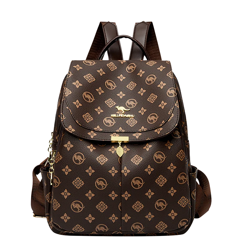 Classic Kangaroo Printed Backpacks Pu Leather Backpack