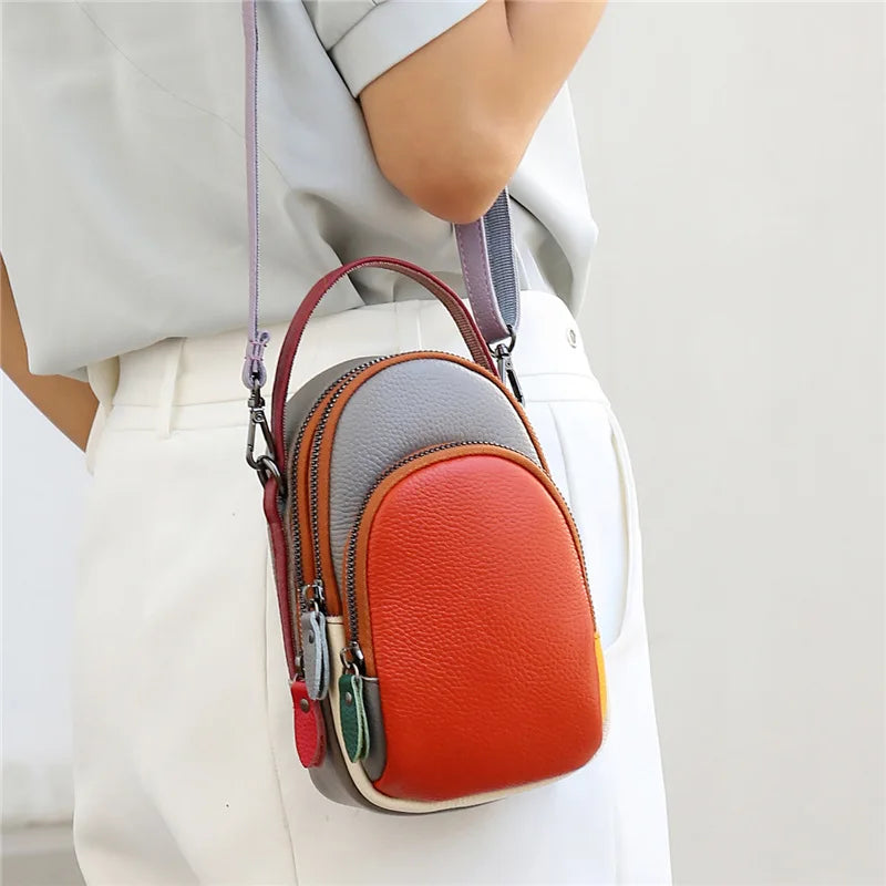 Leather mobile phone pocket change collector color head layer cowhide casual bag