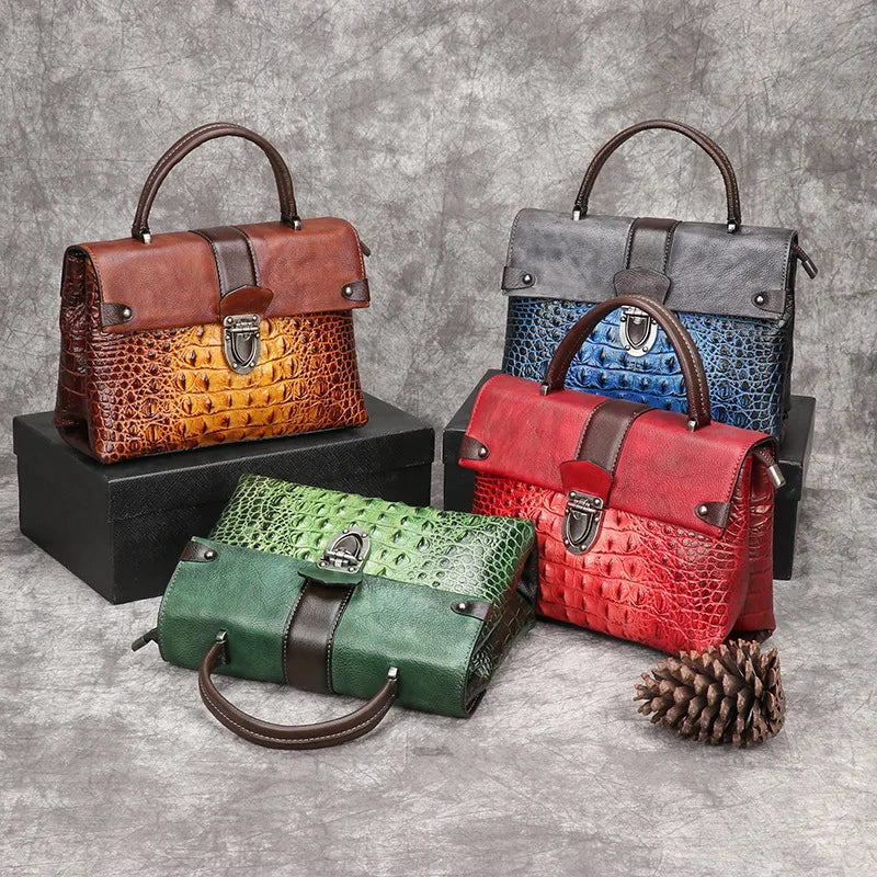 Retro Alligator Pattern Luxury Handbag Genuine Leather Bag