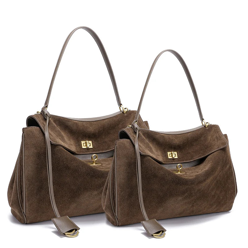 Suede Genuine Leather Shoulder Handbag Luxury Design