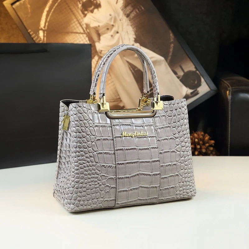 Genuine Leather Women Handbag Crocodile Pattern Tote Bag