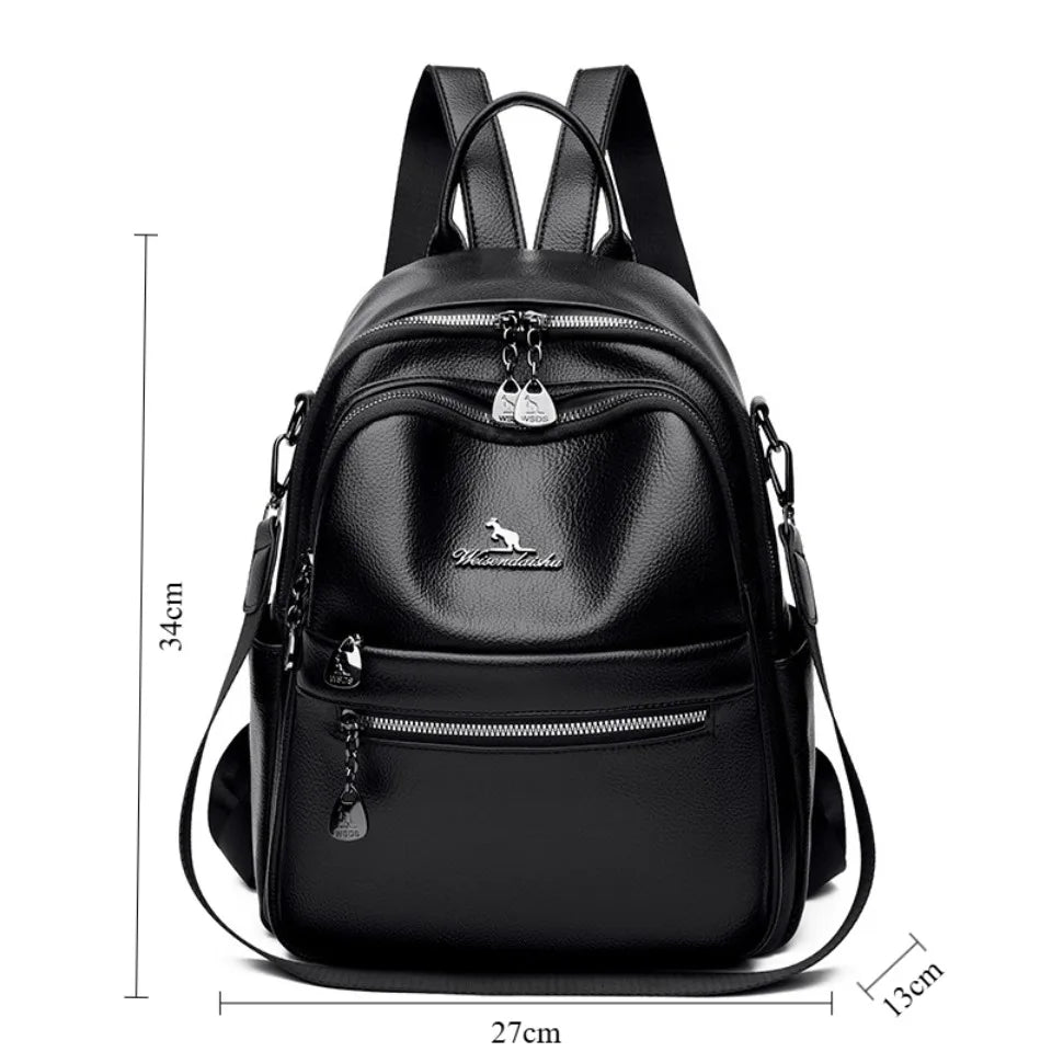 Pebbled Leather Texture Backpack Shoulder Bag Large Capacity Commuter Daypack