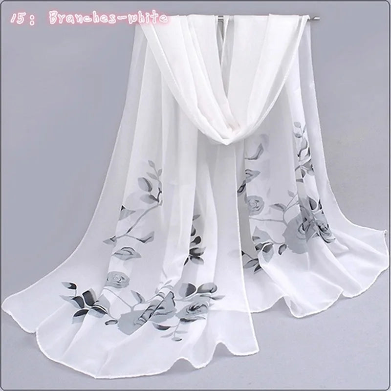 Chiffon Scarf Butterflies Branch Pattern Versatile Elegant