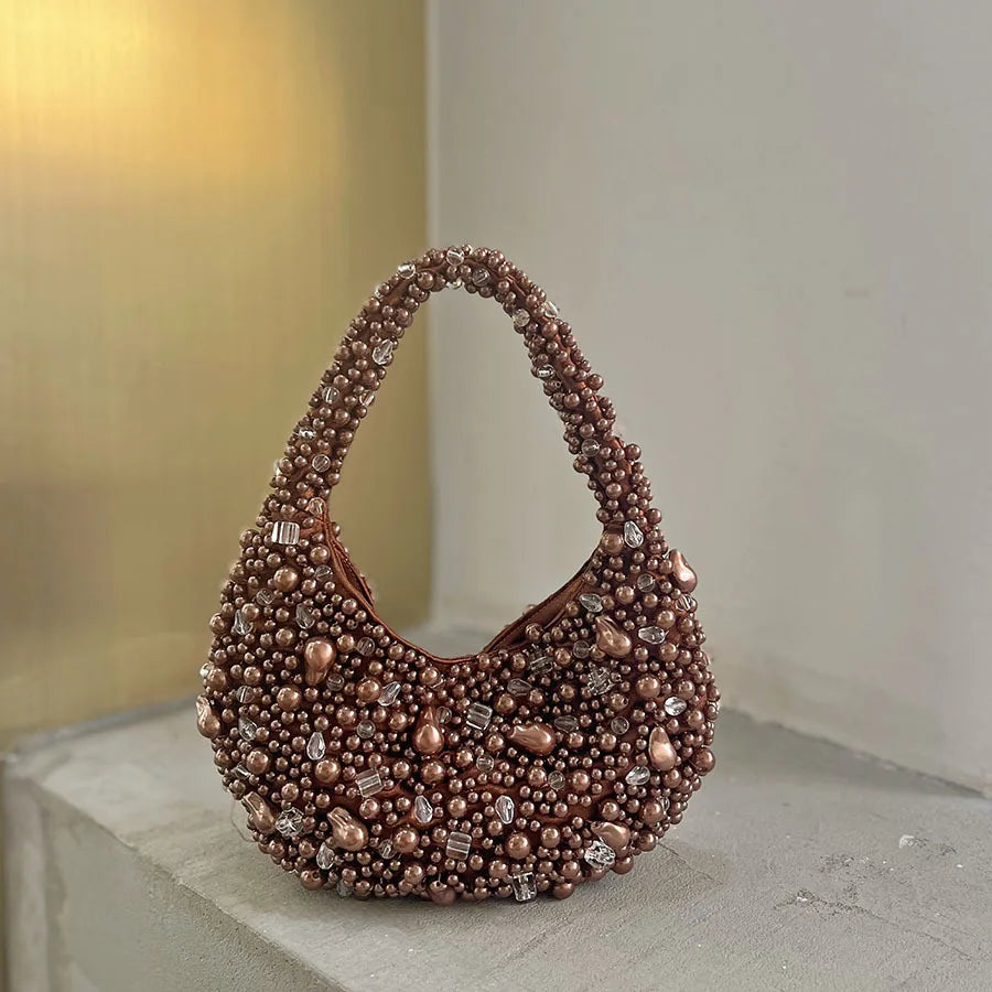 Half Moon Pearl Bag Woven Bead Bag Tassel Bucket Bag