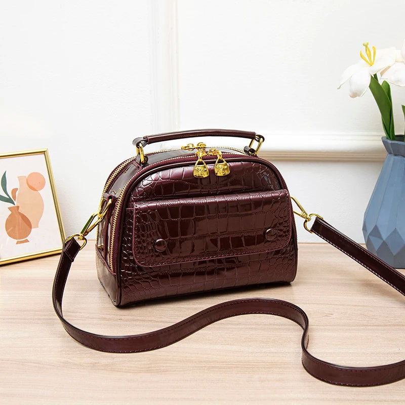 Two Layers Tote Bags Alligator Patent Leather Handbag