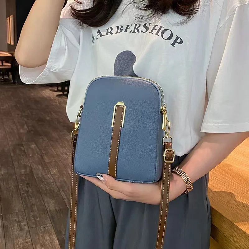 Trendy crossbody bag women's PU soft vertical solid color personality design bag