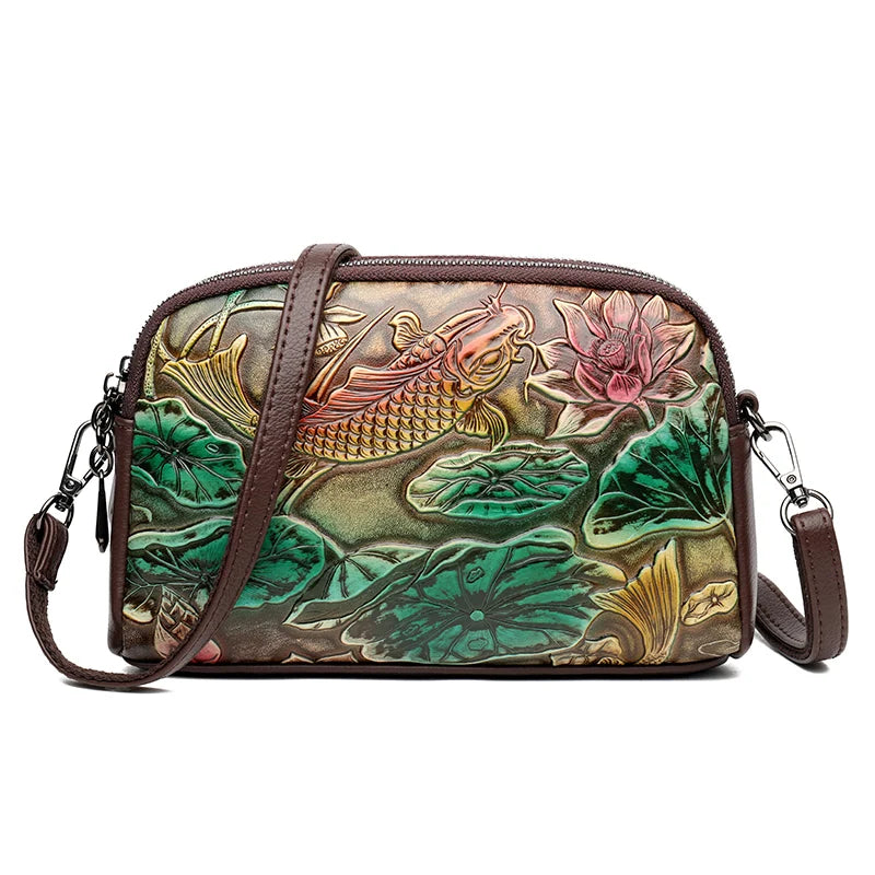 High Quality Leather Luxury Design Retro Ethnic Style 3D Printed Shoulder Bag
