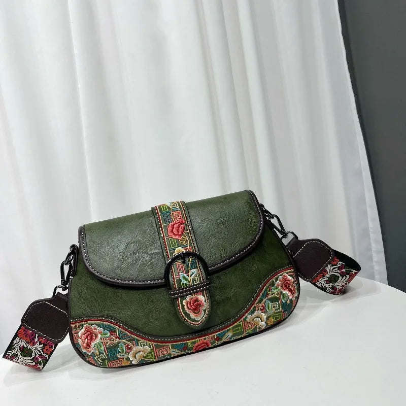 Vintage Embroidery Crossbody Bag Women's Large Capacity Design