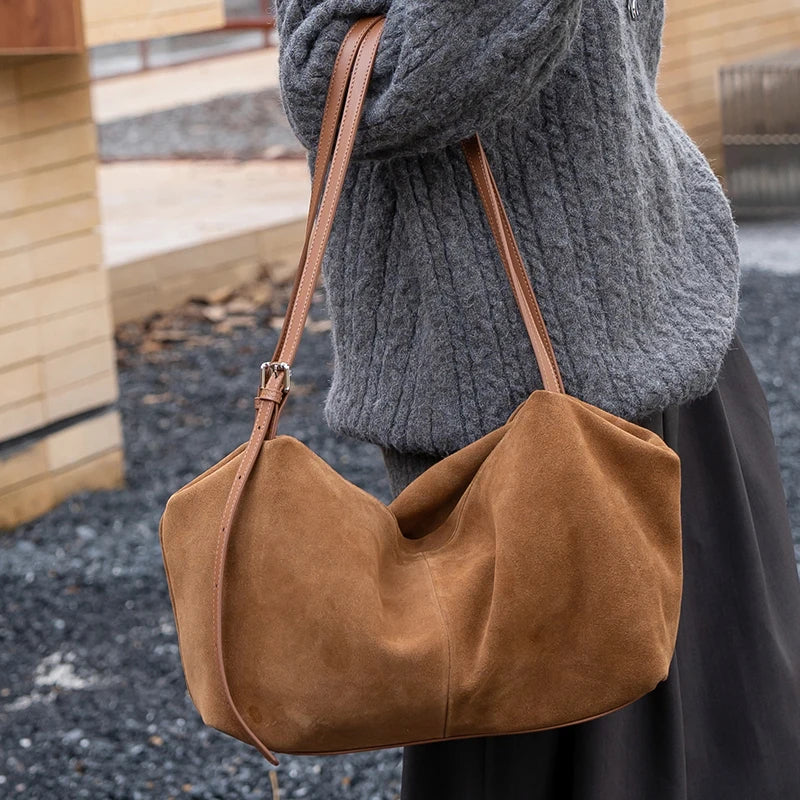 Suede Genuine Leather Shoulder Bags Soft Luxury Design
