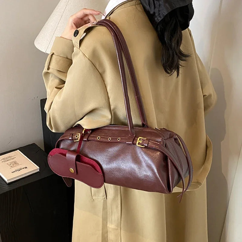 Buckle Decoration Fashion PU Shoulder Bag Large Capacity