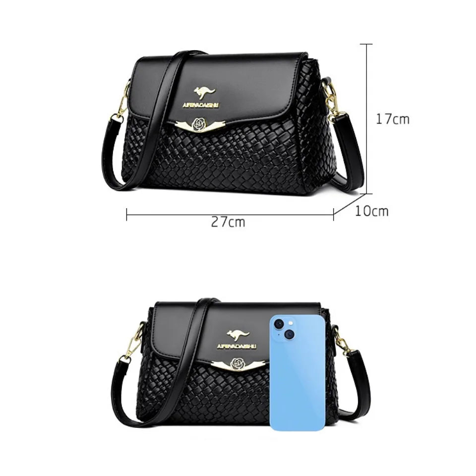 Luxury Handbag Design Pu Leather Knitting Shoulder Messenger Crossbody Bags