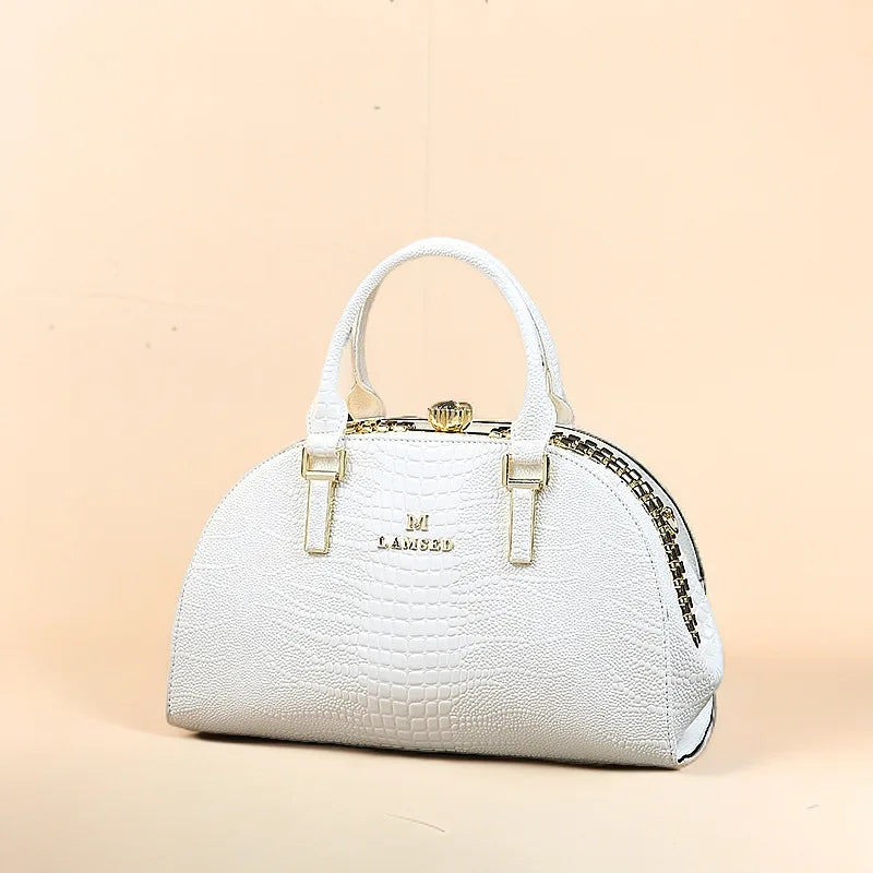 Women's Fashion Crocodile Pattern Shoulder Crossbody Bag Retro Shell Handbag