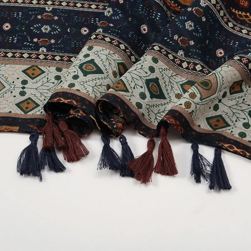 Artistic Printing Geometry Tassel Scarf Luxury Fashion