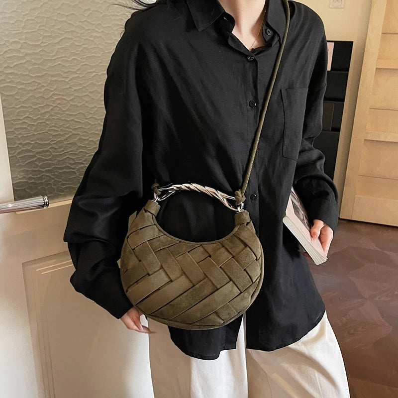Half Moon Fashion Clutch Design Woven Small Semicircle Crossbody Bag