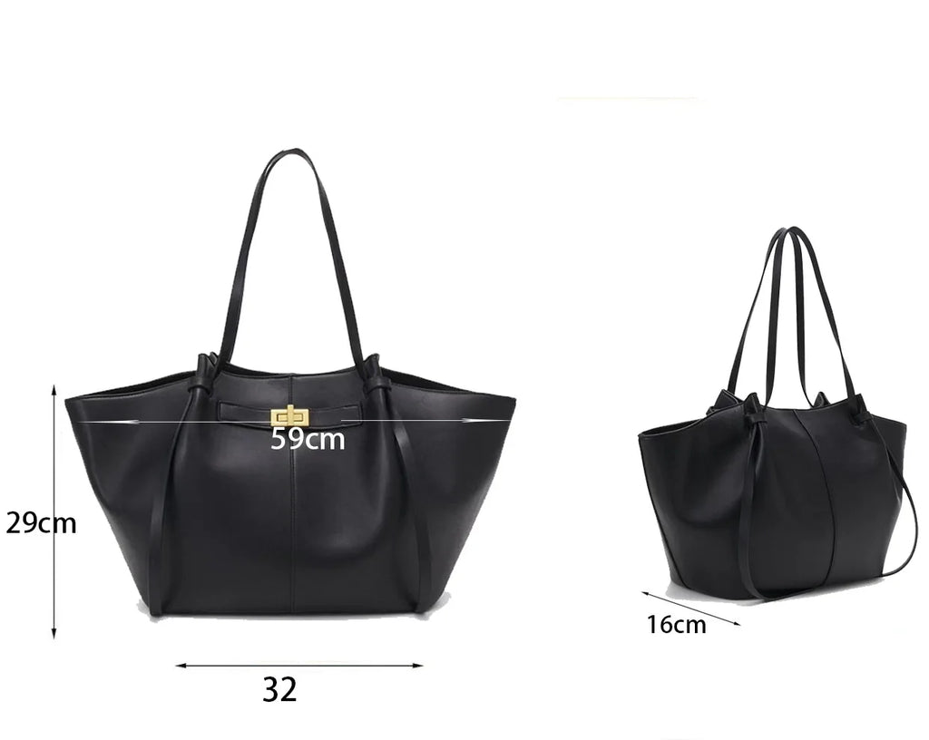 Fashion Large Capacity Trapeze Shoulder Bag Design Metal Lock Handbag