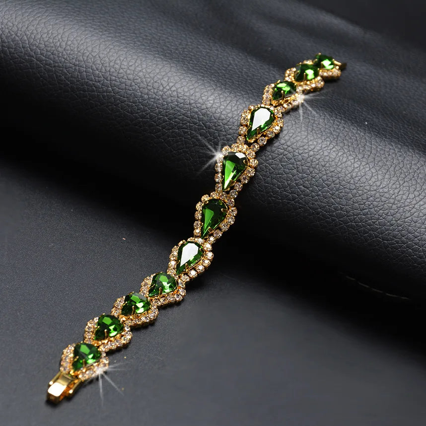Luxury Blue Topaz 18K Gold Bracelet Women Wedding Gift Bracelets Bangles Jewelry