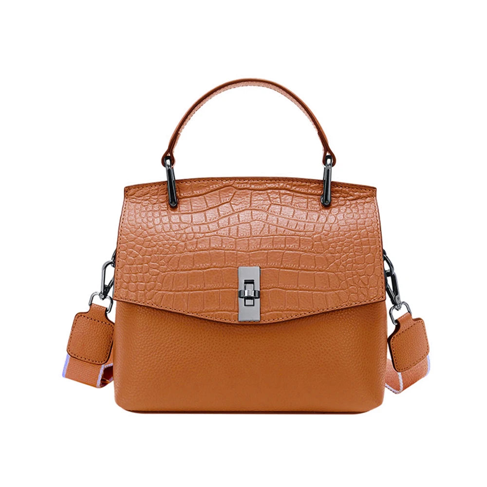 Zency Genuine Leather Women's Handbag Stone Vintage Tote Bag Luxury Brand Female Crossbody Spring Fashion Lady Shoulder Satchel