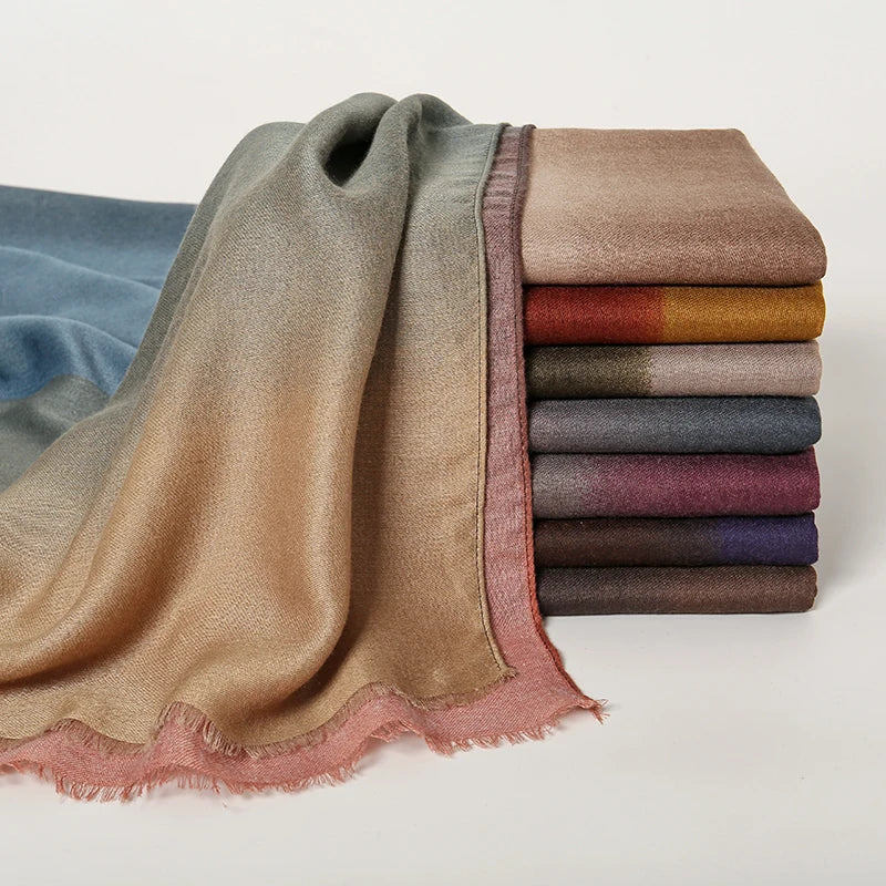Elegant Soft Color Collision Gradient Viscose Long Scarf