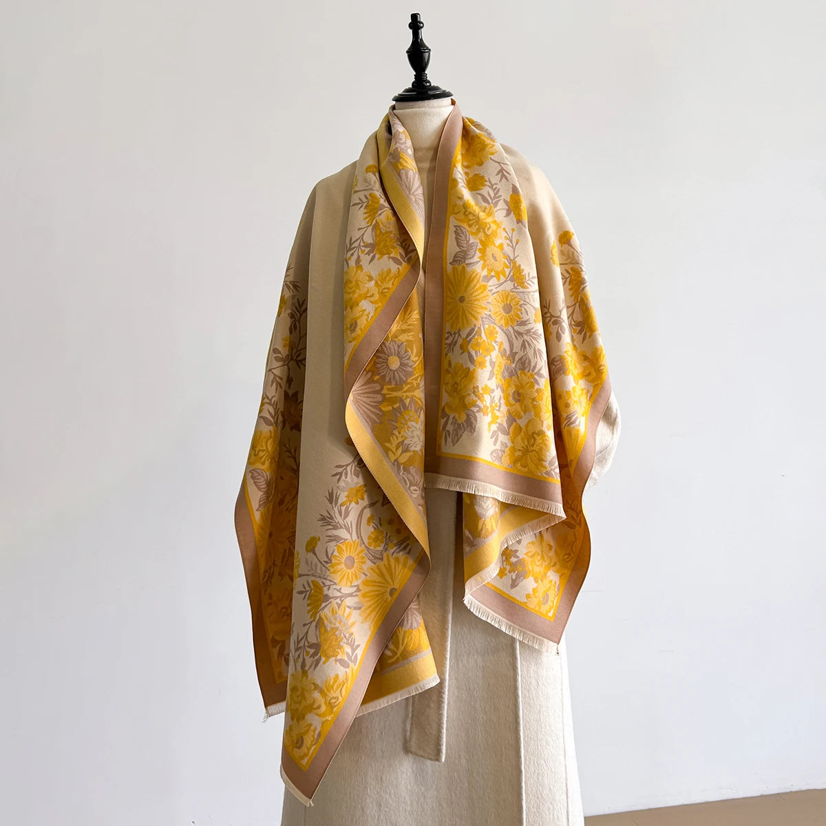 Women's Winter Warm Cashmere Shawl Flower Printed Scarf