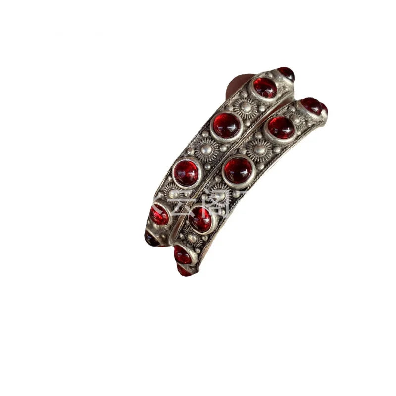 Vintage Engraving Open Women's White Copper Silver-Plated Stylish Bracelet