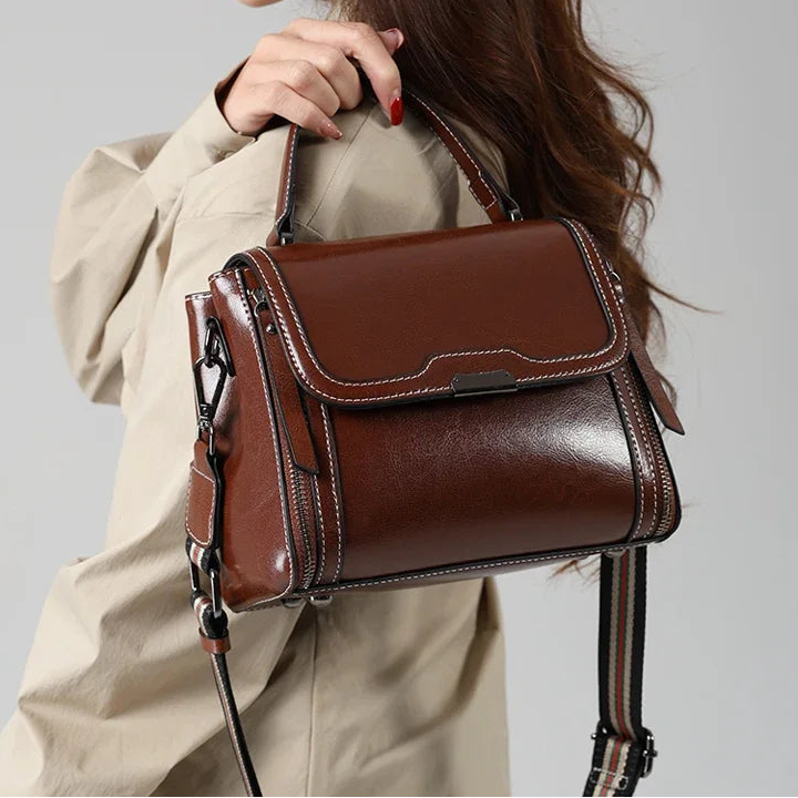 Women's Luxury Design Oil Wax Cowhide Leather Handbag