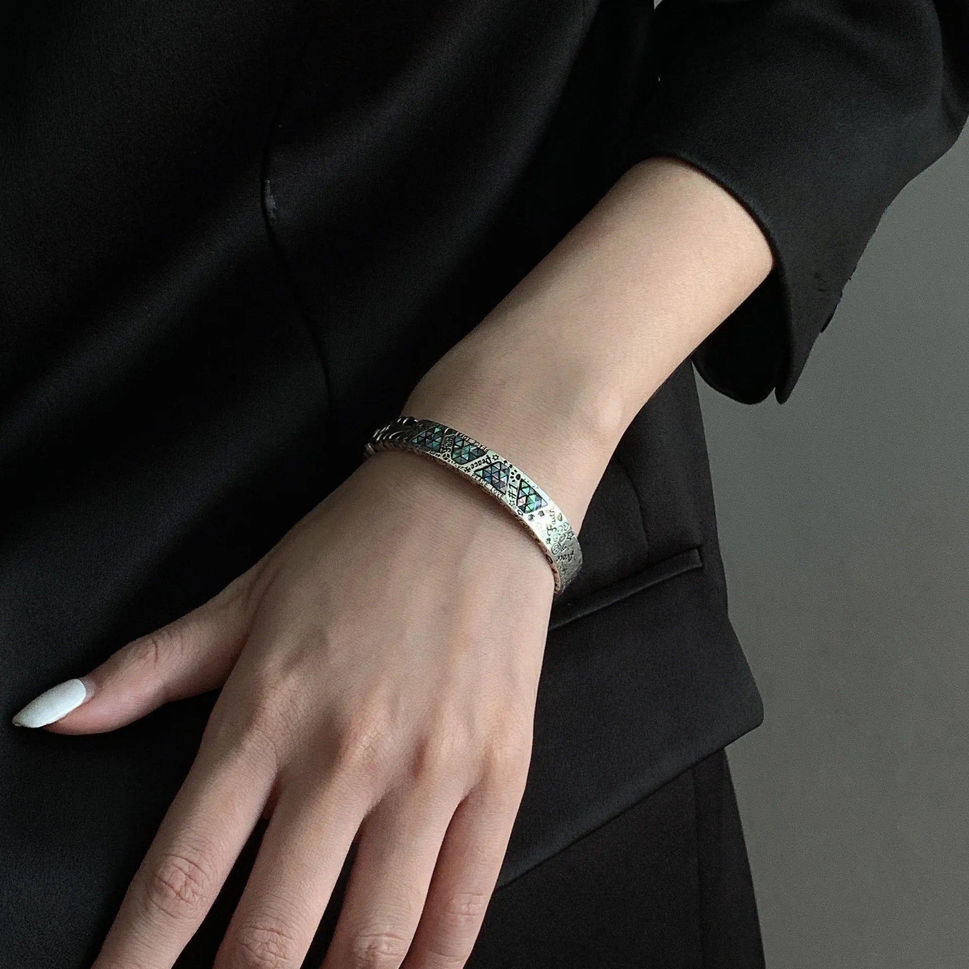 Geometric Graffiti Cuff Bracelet For Women Punk Fashion Jewelry Gift Bracelet