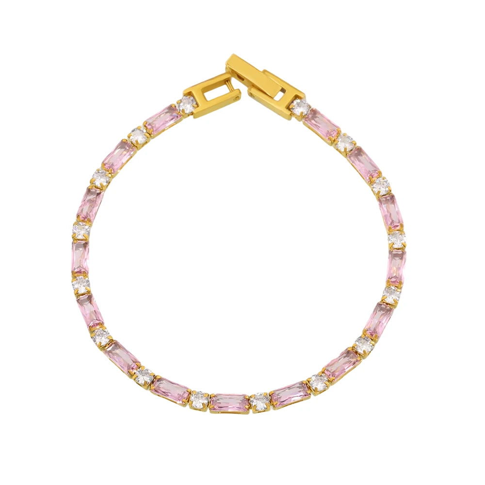Cubic Zirconia Bracelet Stainless Steel 18k Gold Plated Bangle