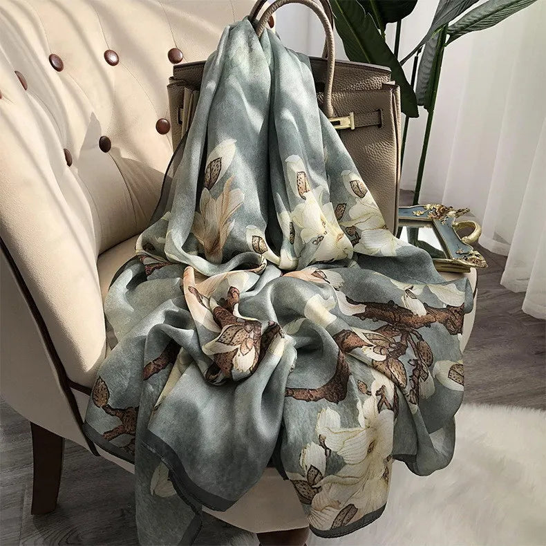 100% Pure Silk Scarf Women Luxury Print Wraps For Ladies