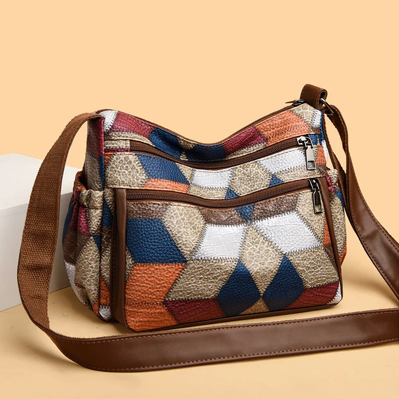 Luxury PU Leather Women's Shoulder Crossbody Bags High Quality Patchwork Sac