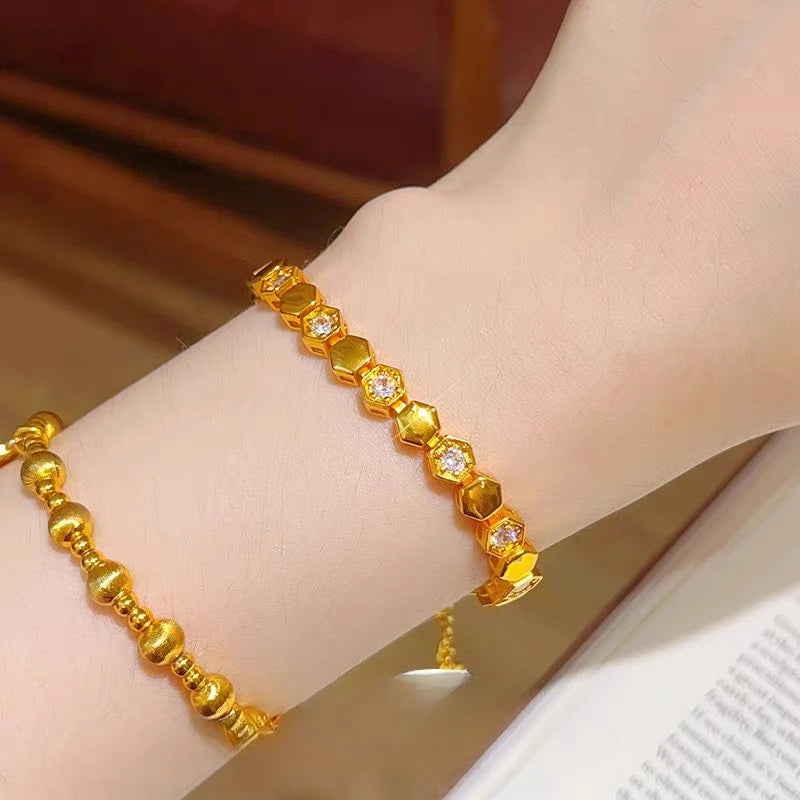 Fashion 18K Gold Color Honeycomb Geometry Zircon Bracelet