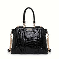 Black Crocodile Pattern Embossed Patent Leather Top Handle Bag