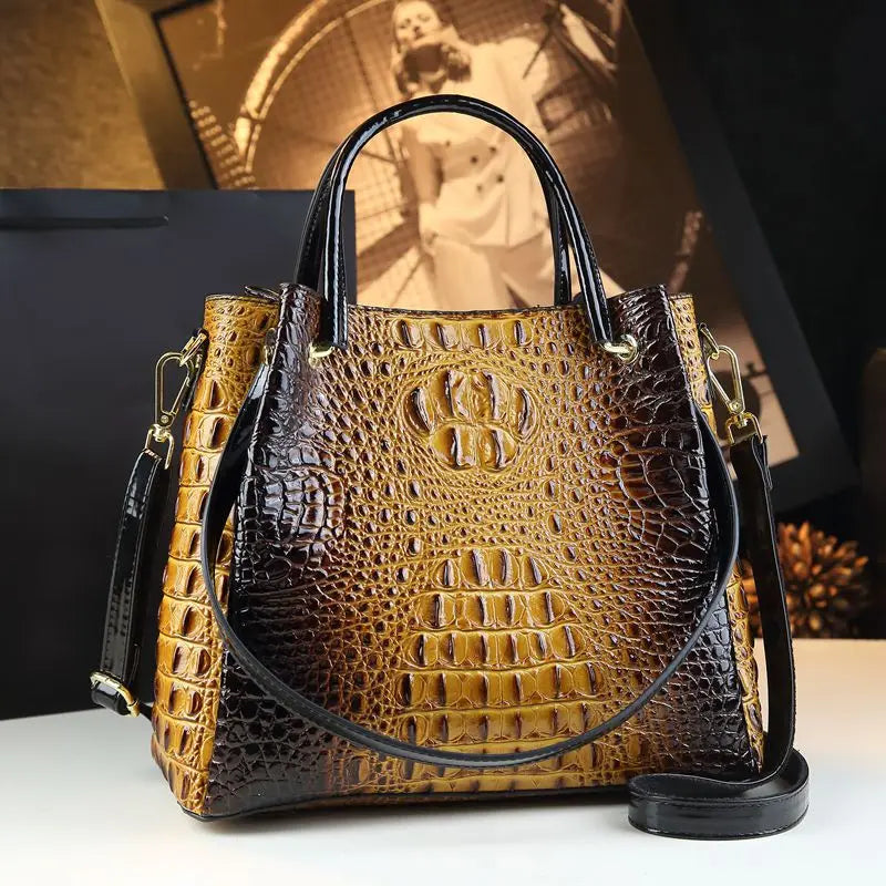 Genuine Leather Women Handbags Tote Bag Fashion Crocodile Print Bucket Bag