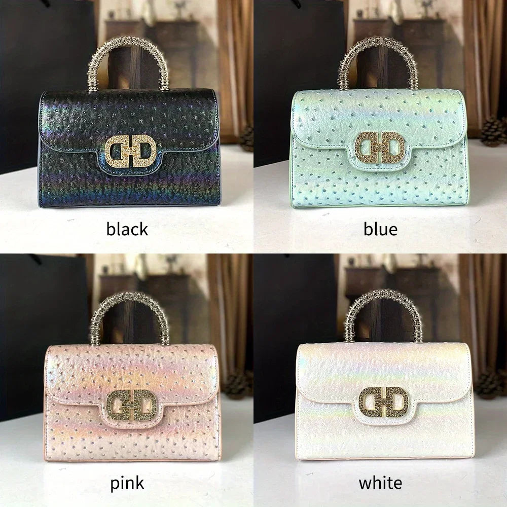 Advanced ostrich pattern diamond inlaid handbag fashionable high-end crossbody bag