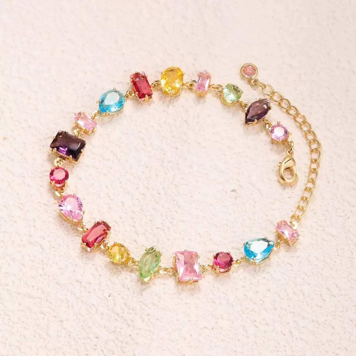 Rainbow Cubic Zirconia Tennis Bracelet 18K Gold Plated