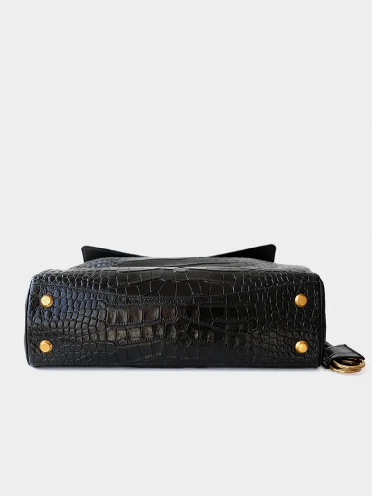 Fashion Crocodile Pattern Cow Split Leather Work Satchel Bag