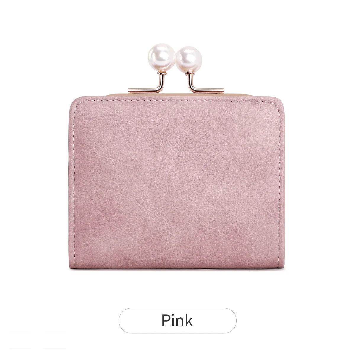 Women's Cute Pearls Kiss Lock Wallet multifunctional Trifold Large Capacity Short Wallet