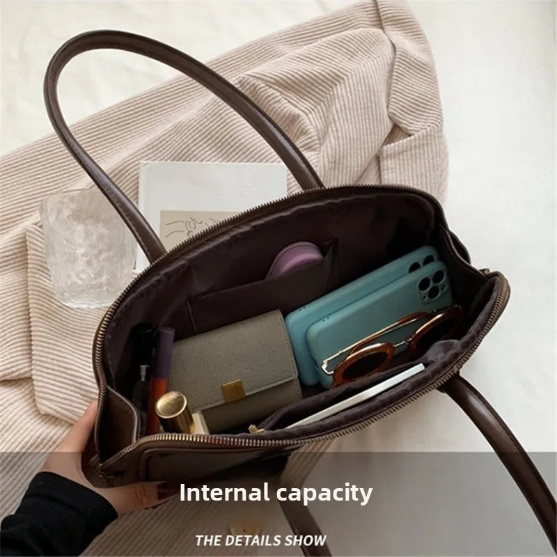 Classic Leather Handbag Retro Elegant Stylish Baguette Tote Bag