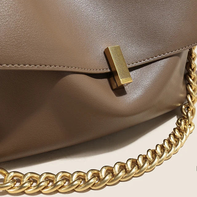 Cow Leather Genuine Flap Shoulder Chain Bag Luxury Solid Genuine Leather Handbag