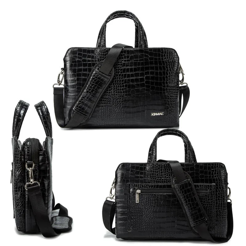 Crocodile Pattern Leather Handbags 15.6 Inch Laptop Bag